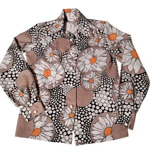 Lady Arrow Women 70s Floral Daisy Print Button Up Shirt Blouse Top - Imperfect